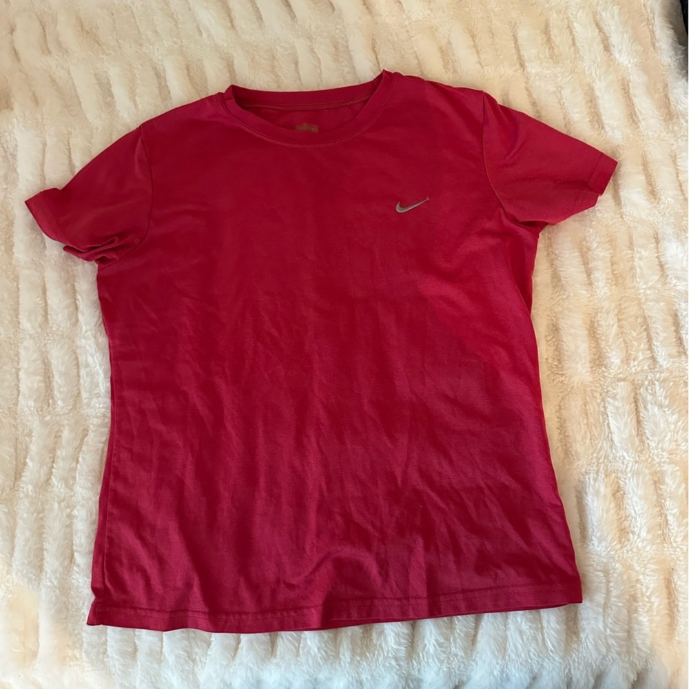 Nike Kids Dark Pink Dry Fit Short Sleeve Embroidered Logo Tee Size L (12-14) - Picture 5 of 7